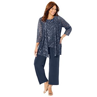 Catherines Women's Plus Size Luna Lace 3 pc Pant Set