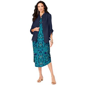 Roaman's Women's Plus Size Roll Tab Jacket Dress