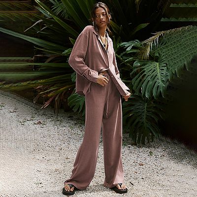 Women Linen Set 2 Piece Outfits Long Shirt And Elastic High Waisted Shorts Sets