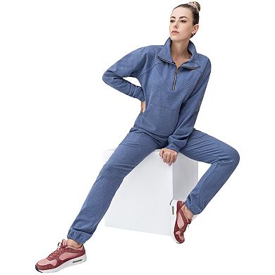 Women's 2-Piece Quarter Zip Sweatsuit Soft Stretch Fleece outfit