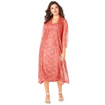 Roaman's Women's Plus Size Sequin Lace Jacket Dress