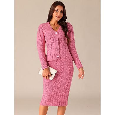 Womens' Fall Winter Casual Sweater Sets V Neck Cardigan Two Piece Outfit Midi Skirts Lounge Set