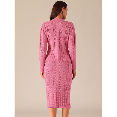 Womens' Fall Winter Casual Sweater Sets V Neck Cardigan Two Piece Outfit Midi Skirts Lounge Set