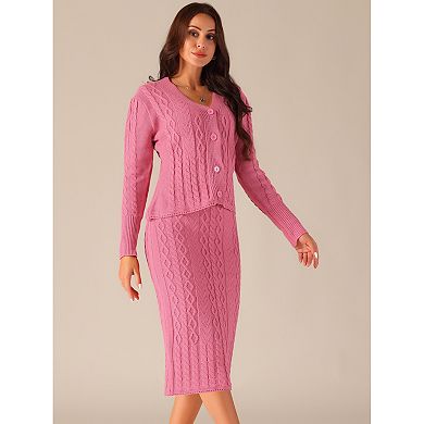 Womens' Fall Winter Casual Sweater Sets V Neck Cardigan Two Piece Outfit Midi Skirts Lounge Set