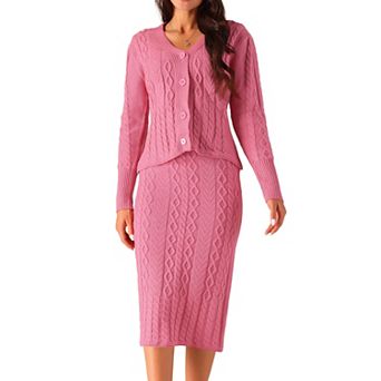 Womens' Fall Winter Casual Sweater Sets V Neck Cardigan Two Piece Outfit Midi Skirts Lounge Set