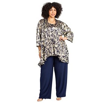 Catherines Women's Plus Size 3 pc Foil Print Pant Suit