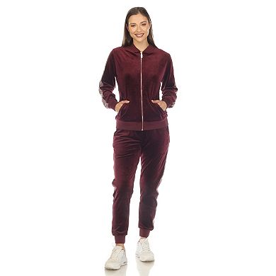 Women's Two Piece Velour Set with Faux Leather Stripe