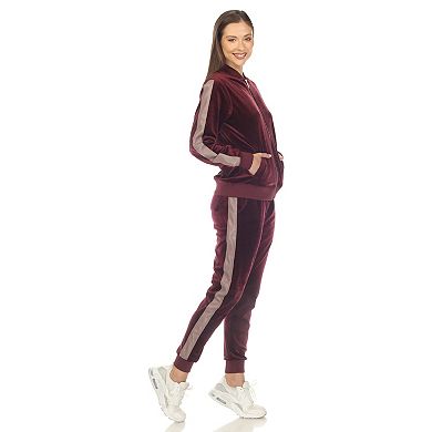 Women's Two Piece Velour Set with Faux Leather Stripe