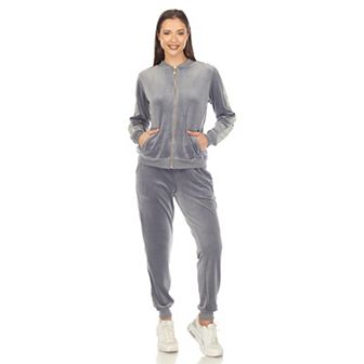Women's Two Piece Velour Set with Faux Leather Stripe