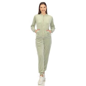Women's Two Piece Velour Set with Faux Leather Stripe