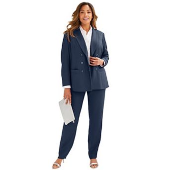 Jessica London Women's Plus Size Double-Breasted Stretch Crepe Pantsuit