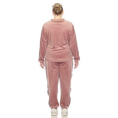 Plus Size Two Piece Velour Set with Faux Leather Stripe
