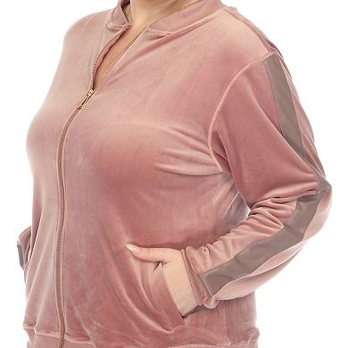 Plus Size Two Piece Velour Set with Faux Leather Stripe