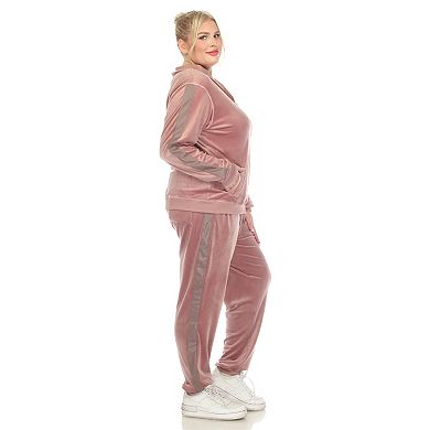 Plus Size Two Piece Velour Set with Faux Leather Stripe