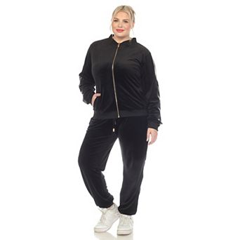 Plus Size Two Piece Velour Set with Faux Leather Stripe