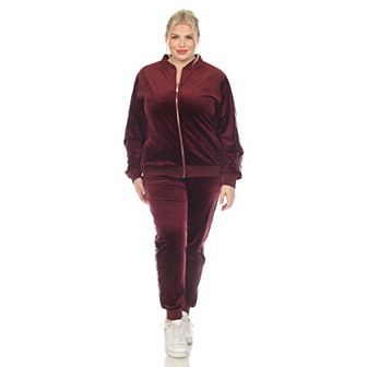 Plus Size Two Piece Velour Set with Faux Leather Stripe