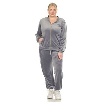 Plus Size Two Piece Velour Set with Faux Leather Stripe