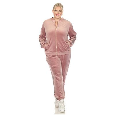 Plus Size Two Piece Velour Set with Faux Leather Stripe