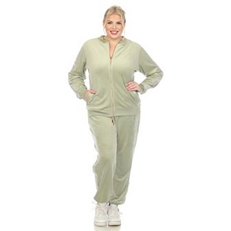 Plus Size Two Piece Velour Set with Faux Leather Stripe