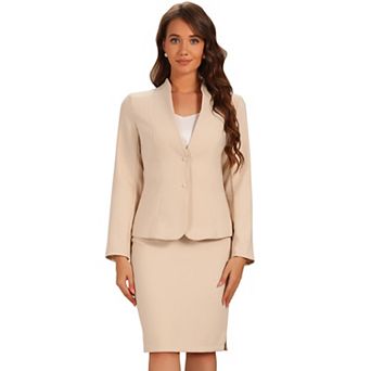 2 pc Business Sets for Women's Collarless Blazer and Formal Pencil Skirt Suit