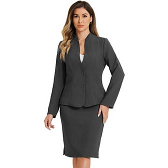 2 pc Business Sets for Women's Collarless Blazer and Formal Pencil Skirt Suit