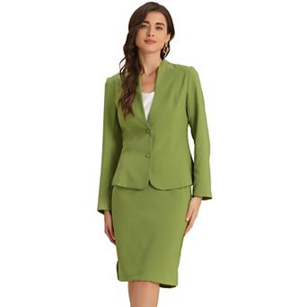 2 pc Business Sets for Women's Collarless Blazer and Formal Pencil Skirt Suit