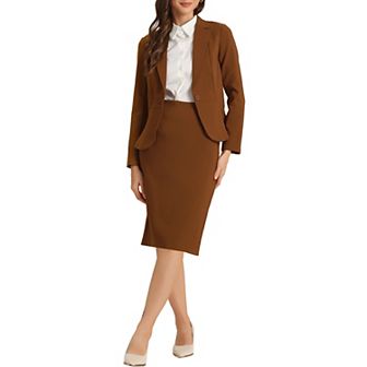 Women's 2 pc Suit Skirt Set Business Long Sleeve Blazer and Pencil Skirt Outfit