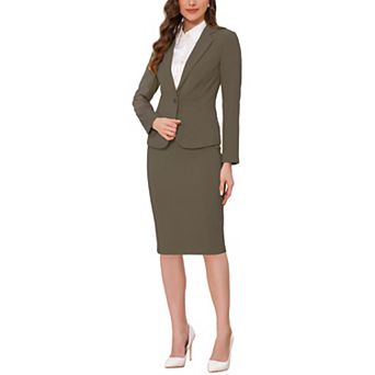 Women's 2 pc Suit Skirt Set Business Long Sleeve Blazer and Pencil Skirt Outfit