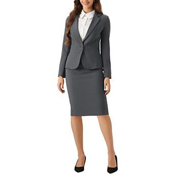 Women's 2 pc Suit Skirt Set Business Long Sleeve Blazer and Pencil Skirt Outfit