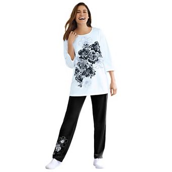 Woman Within Plus Size Floral Tee And Pant Set
