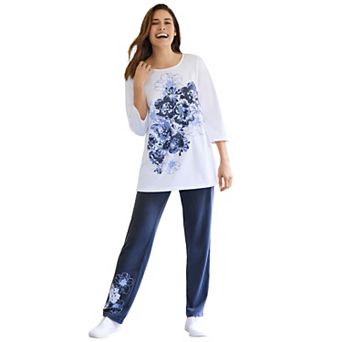 Woman Within Plus Size Floral Tee And Pant Set