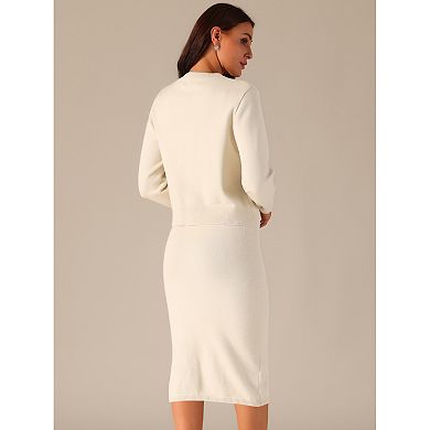 Women's Two Piece Outfits Sweater Sets Button Down Cardigan and Midi Skirts Casual Lounge Set