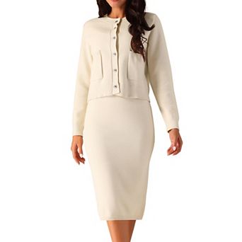 Women's Two Piece Outfits Sweater Sets Button Down Cardigan and Midi Skirts Casual Lounge Set