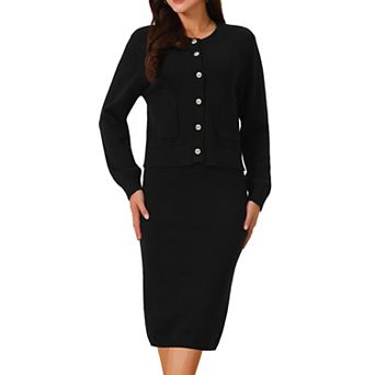 Women's Two Piece Outfits Sweater Sets Button Down Cardigan and Midi Skirts Casual Lounge Set