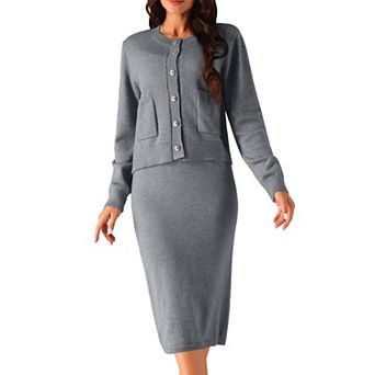 Women's Two Piece Outfits Sweater Sets Button Down Cardigan and Midi Skirts Casual Lounge Set