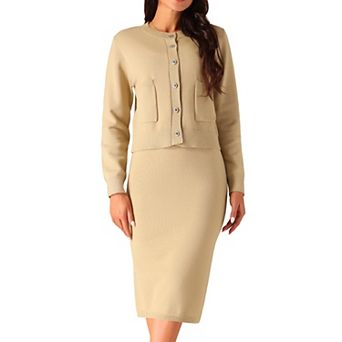 Women's Two Piece Outfits Sweater Sets Button Down Cardigan and Midi Skirts Casual Lounge Set