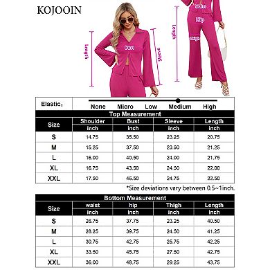 Women 2 Piece Casual Outfits Wide Leg Pants Button Down Shirt Long Sleeve Suits