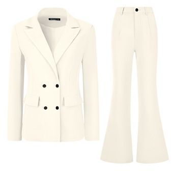 Business Work Suit Set for Women's 2 pc Notched Lapel Blazer and Long Pants
