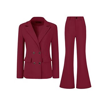 Business Work Suit Set for Women's 2 pc Notched Lapel Blazer and Long Pants