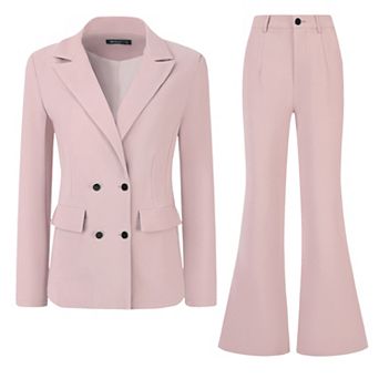Business Work Suit Set for Women's 2 pc Notched Lapel Blazer and Long Pants
