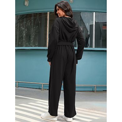 Women's 2 Piece Outfits Tracksuits Casual Cropped Hoodie Wide Leg Pants Travel Workout Lounge Sets