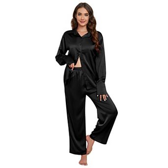 Women's Button Down Long Sleeve Nightwear Satin Loungewear Comfy Boyfriend Pajama Sets