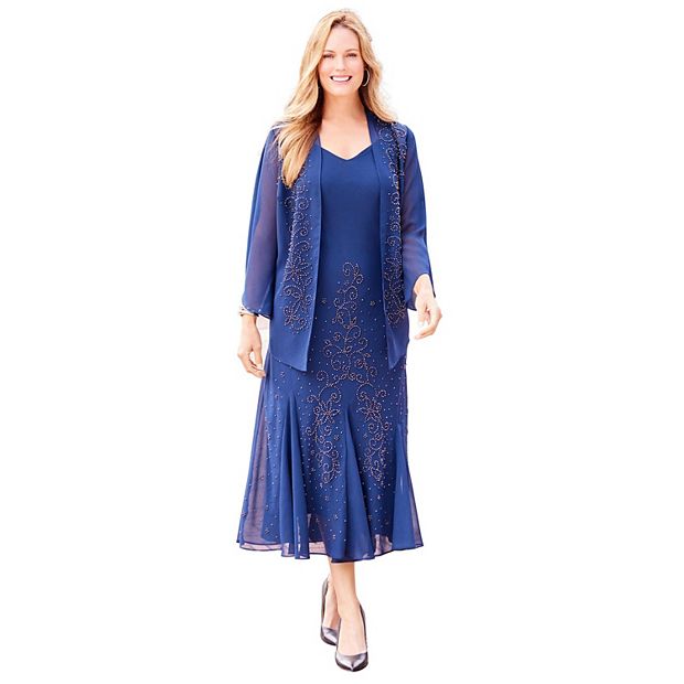 Catherines Women's Plus Size Petite Masquerade Beaded Dress Set