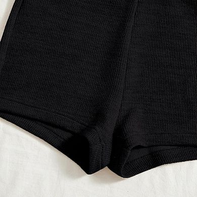 Women's Knitted 2 Piece Outfit Ribbed Crop Top Sleeveless Bandeau Tube Tops and Track Shorts Set