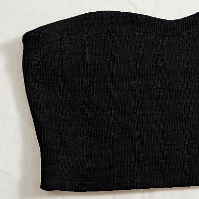 Women's Knitted 2 Piece Outfit Ribbed Crop Top Sleeveless Bandeau Tube Tops and Track Shorts Set