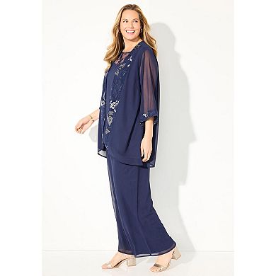 Catherines Women's Plus Size Lavish Lace 3-Piece Pant Suit