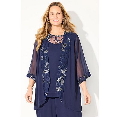 Catherines Women's Plus Size Lavish Lace 3-Piece Pant Suit