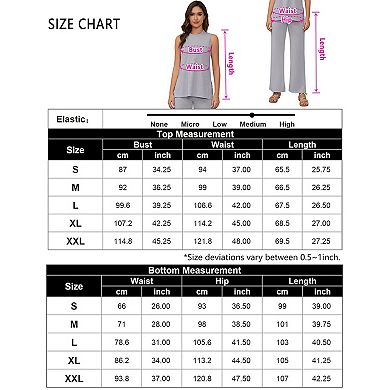 Summer 2 Piece Lounge Sets For Women Ribbed Kint Side Slit Tank Tops With Pant Crew Neck Pajama Set