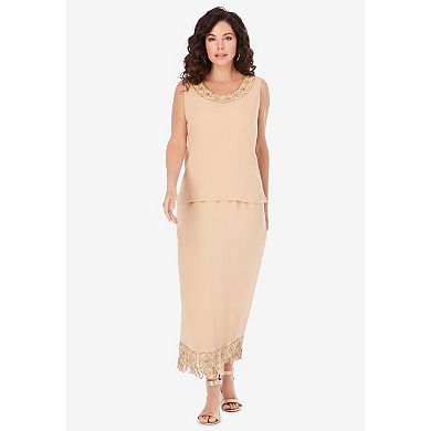 Roaman's Women's Plus Size Beaded Skirt Set