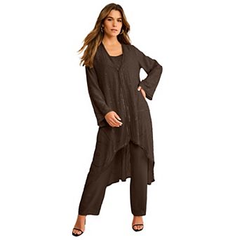 Roaman's Women's Plus Size Beaded Georgette 3 pc Pant Set  Formal Wear